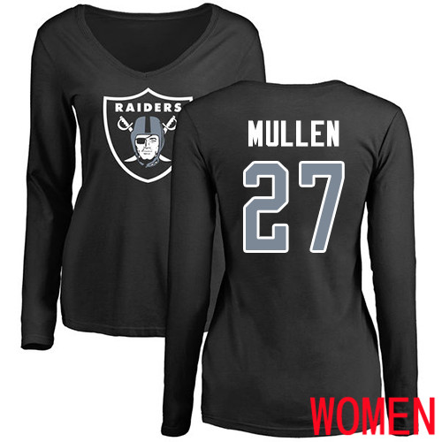 Oakland Raiders Olive Women Trayvon Mullen Name and Number Logo NFL Football #27 Long Sleeve Jersey->oakland raiders->NFL Jersey
